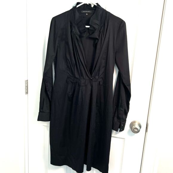 Elie Tahari Ruffle shirt Dress classic solid black long sleeve Fall Autumn 4 - Picture 1 of 5